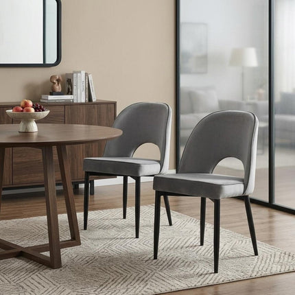 Set of Two Gray Slipcovered Velvet Dining Side Chairs