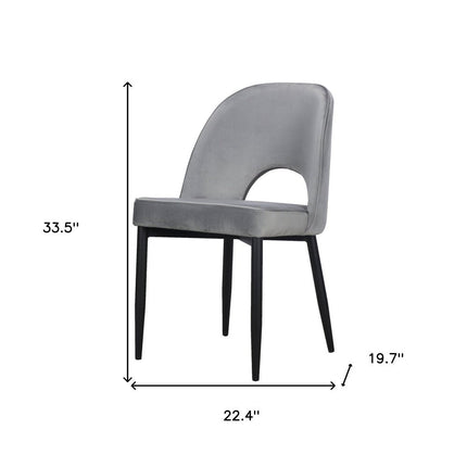 Set of Two Gray Slipcovered Velvet Dining Side Chairs