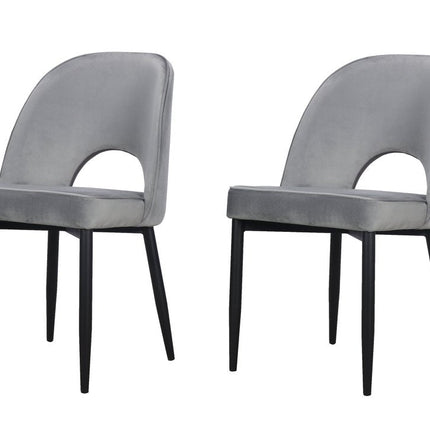 Set of Two Gray Slipcovered Velvet Dining Side Chairs