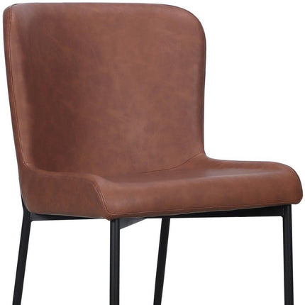 Set of Two Brown Slipcovered Faux Leather Dining Side Chairs