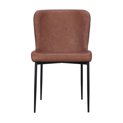 Set of Two Brown Slipcovered Faux Leather Dining Side Chairs