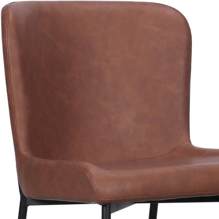 Set of Two Brown Slipcovered Faux Leather Dining Side Chairs