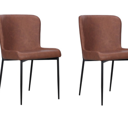 Set of Two Brown Slipcovered Faux Leather Dining Side Chairs