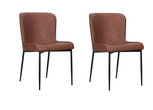 Set of Two Brown Slipcovered Faux Leather Dining Side Chairs HomeRoots