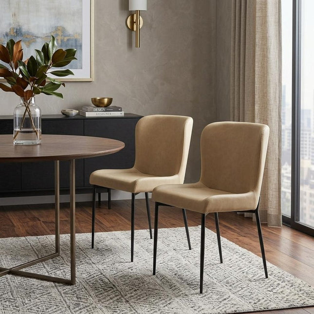 Set of Two Sand Faux Leather Dining Side Chairs HomeRoots