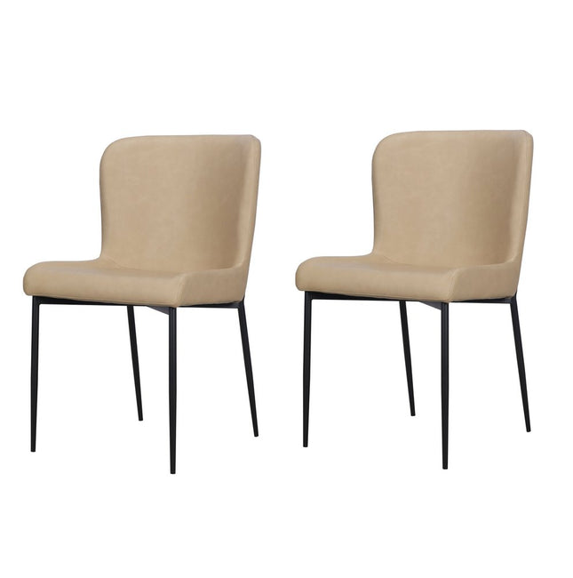 Set of Two Sand Faux Leather Dining Side Chairs HomeRoots