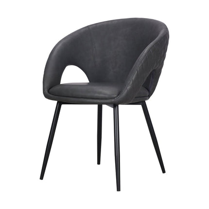 Set of Two Dark Gray Faux Leather Dining Arm Chairs