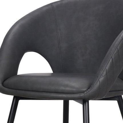 Set of Two Dark Gray Faux Leather Dining Arm Chairs