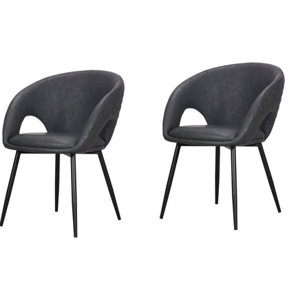 Set of Two Dark Gray Faux Leather Dining Arm Chairs