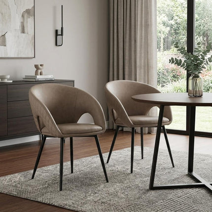 Set of Two Light Gray Slipcovered Faux Leather Dining Arm Chairs