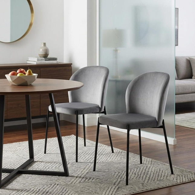 Set of Two Gray Velvet Dining Side Chairs HomeRoots