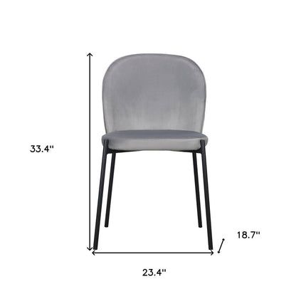 Set of Two Gray Velvet Dining Side Chairs
