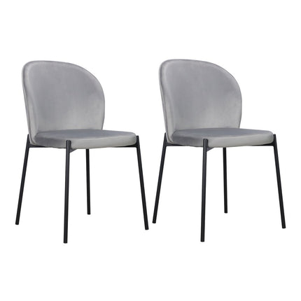 Set of Two Gray Velvet Dining Side Chairs