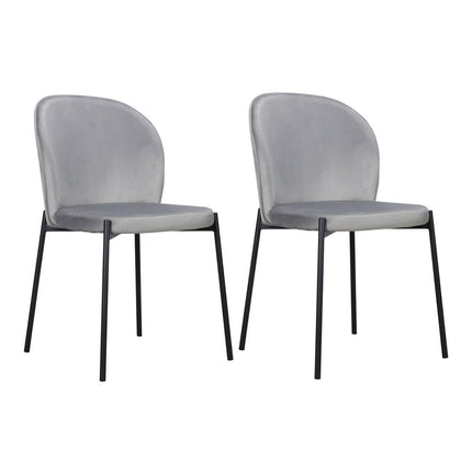 Set of Two Gray Velvet Dining Side Chairs