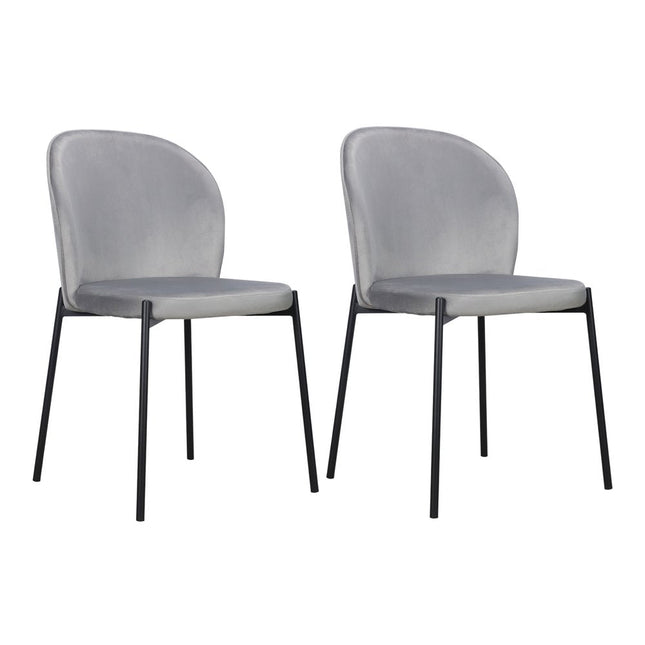 Set of Two Gray Velvet Dining Side Chairs HomeRoots