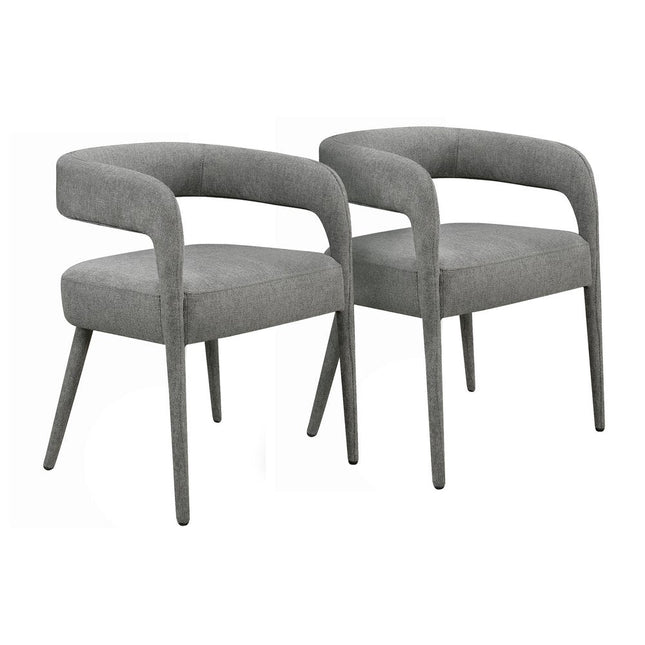 Set of Two Dark Gray Upholstered Linen Open Back Dining Side Chairs HomeRoots