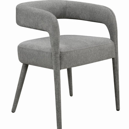 Set of Two Dark Gray Upholstered Linen Open Back Dining Side Chairs