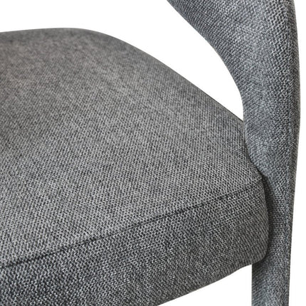 Set of Two Dark Gray Upholstered Linen Open Back Dining Side Chairs
