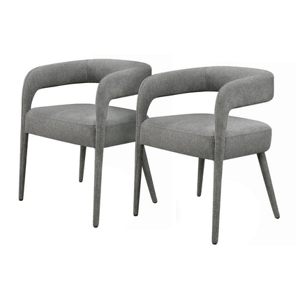 Set of Two Dark Gray Upholstered Linen Open Back Dining Side Chairs HomeRoots