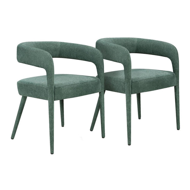 Set of Two Green Upholstered Linen Open Back Dining Side Chairs HomeRoots