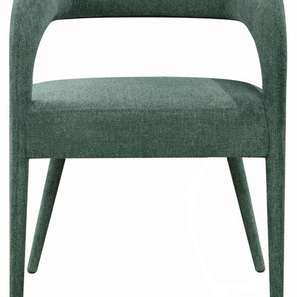 Set of Two Green Upholstered Linen Open Back Dining Side Chairs