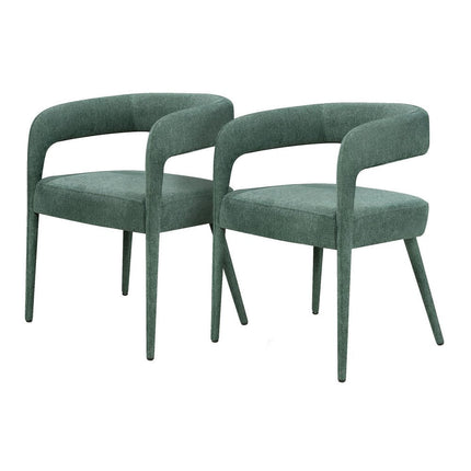 Set of Two Green Upholstered Linen Open Back Dining Side Chairs HomeRoots