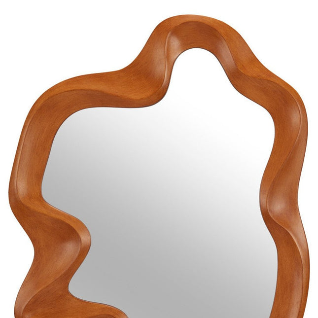 35" Brown Solid Wood Abstract Geometric Framed Accent Mirror HomeRoots