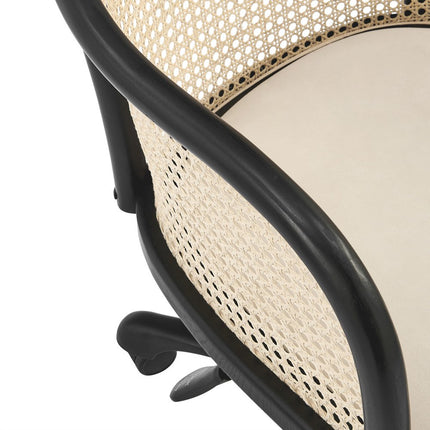 Beige and Black Solid Wood Steel And Cane Rattan Adjustable Swivel Rolling Office Chair HomeRoots