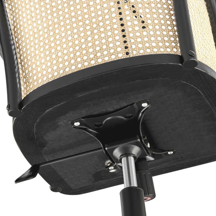 Beige and Black Solid Wood Steel And Cane Rattan Adjustable Swivel Rolling Office Chair HomeRoots