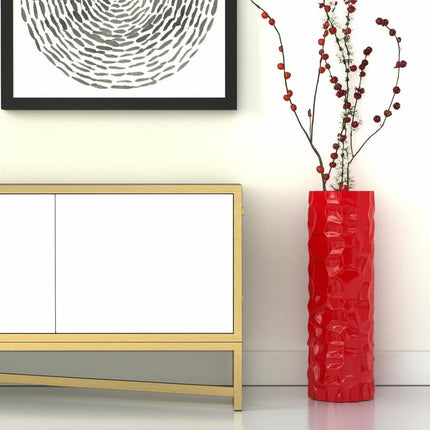 36" Red Faceted Geometric Resin Floor Vase HomeRoots