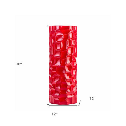 36" Red Faceted Geometric Resin Floor Vase HomeRoots