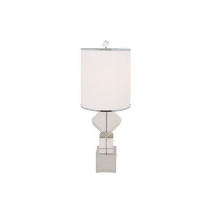 31" Clear And Silver Faux Crystal Geometric Table Lamp LED With White Drum Shade HomeRoots