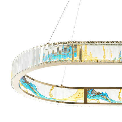 Gold Clear And Blue Geometric Crystal LED Chandelier HomeRoots