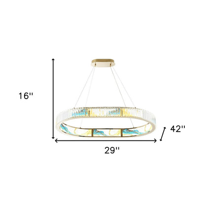 Gold Clear And Blue Geometric Crystal LED Chandelier HomeRoots