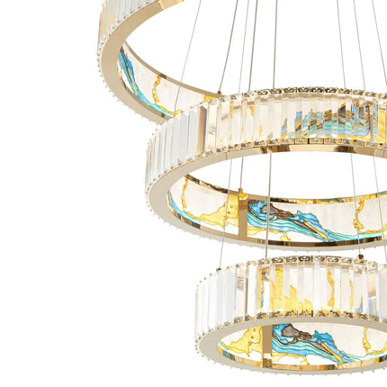 Gold Clear And Blue Geometric Three Light Crystal LED Chandelier HomeRoots