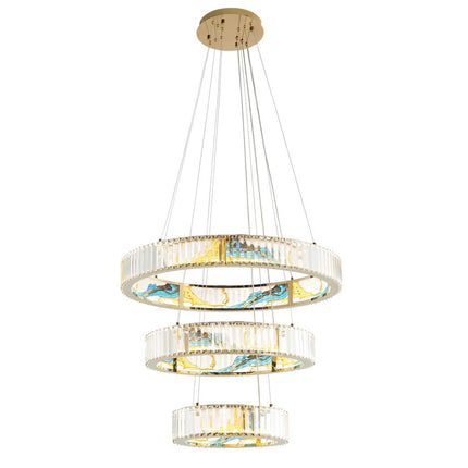 Gold Clear And Blue Geometric Three Light Crystal LED Chandelier HomeRoots