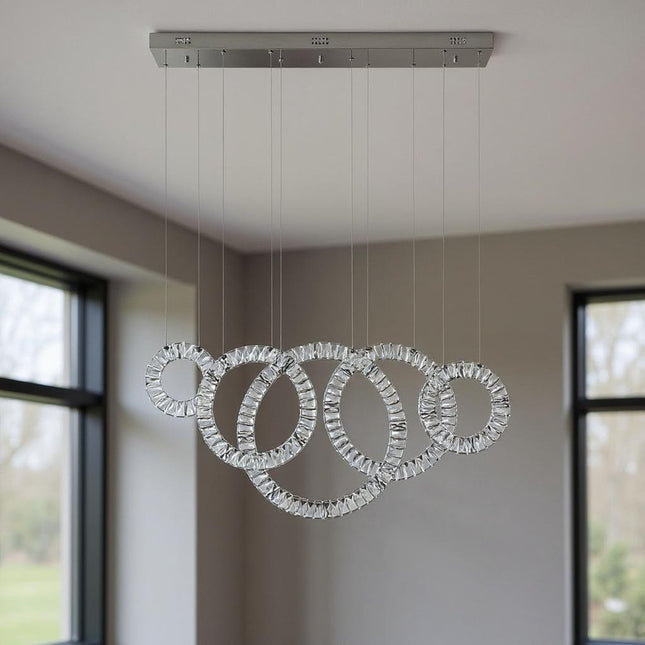 Silver And Clear Geometric Five Light Crystal LED Dimmable Chandelier HomeRoots