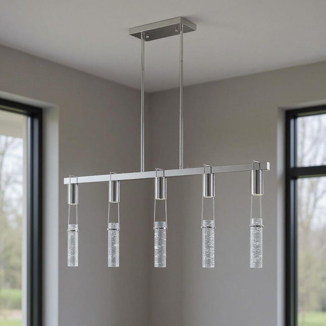 Silver And Clear Five Light Metal Dimmable Smart Enabled Chandelier With Clear Shades HomeRoots
