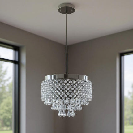 Silver And Clear Nine Light Crystal Dimmable Chandelier With Clear Shades HomeRoots