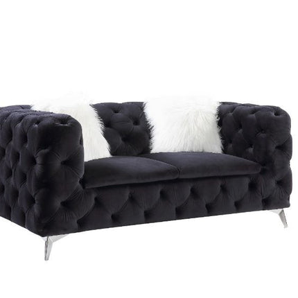 ACME 55921 Phifina Loveseat with 2 Pillows, Black Velvet