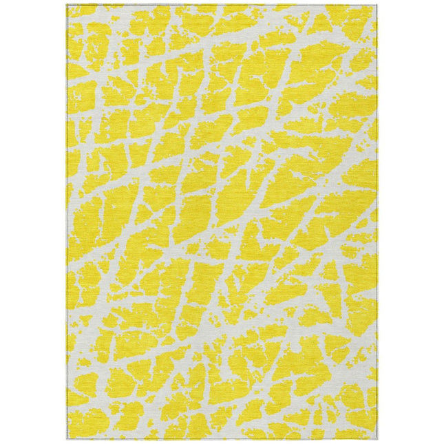 9' X 12' Yellow and White Abstract Washable Non Skid Indoor Outdoor Area Rug HomeRoots
