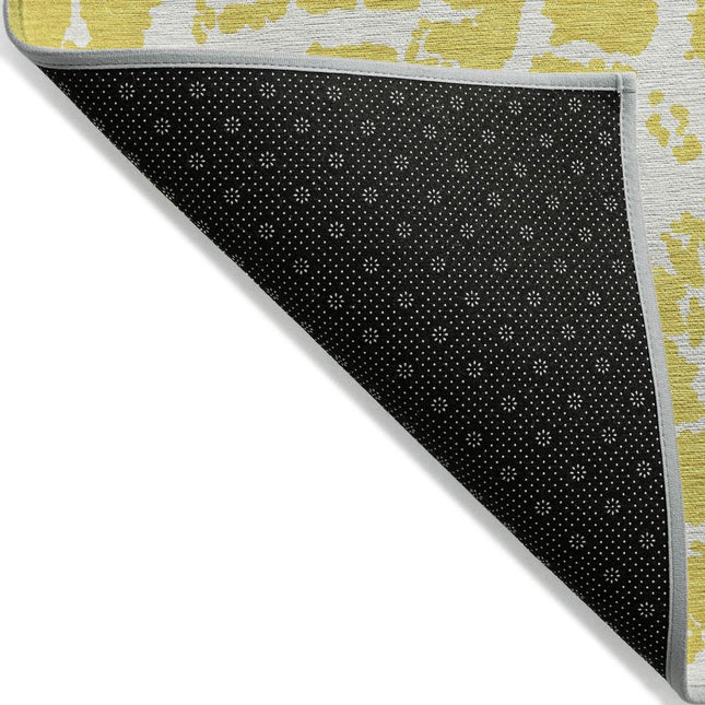 9' X 12' Yellow and White Abstract Washable Non Skid Indoor Outdoor Area Rug HomeRoots