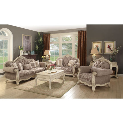 ACME 56021 Ragenardus Loveseat with 2 Pillows, Gray Fabric & Antique White