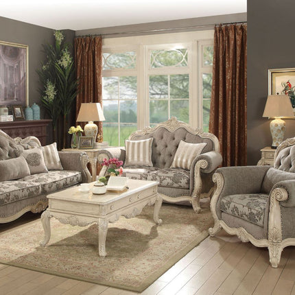 ACME 56020 Ragenardus Sofa with 5 Pillows, Gray Fabric & Antique White