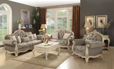 ACME 56020 Ragenardus Sofa with 5 Pillows, Gray Fabric & Antique White ACME Furniture