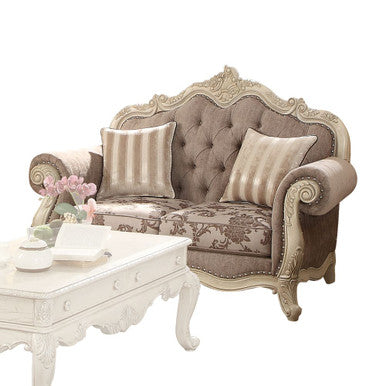 ACME 56021 Ragenardus Loveseat with 2 Pillows, Gray Fabric & Antique White ACME Furniture