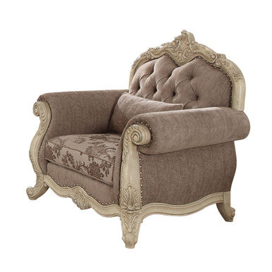 ACME 56022 Ragenardus Chair with 1 Pillow, Gray Fabric & Antique White ACME Furniture