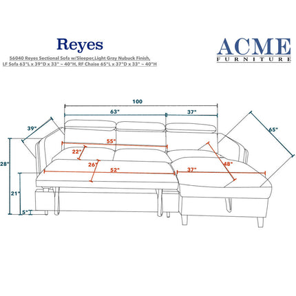 ACME 56040 Reyes Sectional Sofa with Sleeper, Beige Nubuck