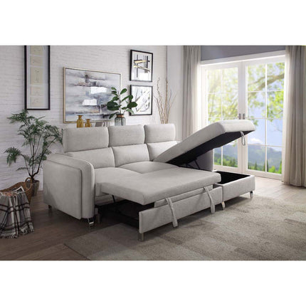 ACME 56040 Reyes Sectional Sofa with Sleeper, Beige Nubuck