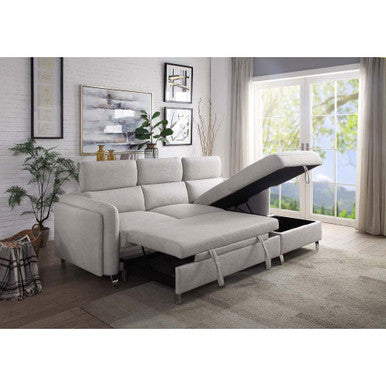 ACME 56040 Reyes Sectional Sofa with Sleeper, Beige Nubuck ACME Furniture